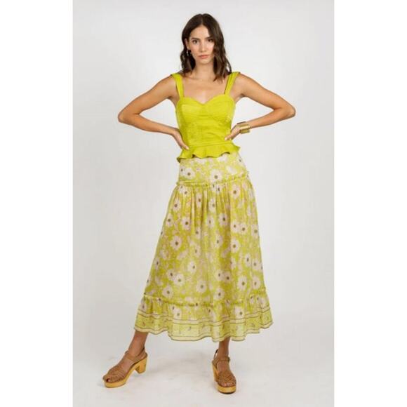 Band of the Free Lime Green Ruffled Bodice Crop Top, sz S - Picture 1 of 6